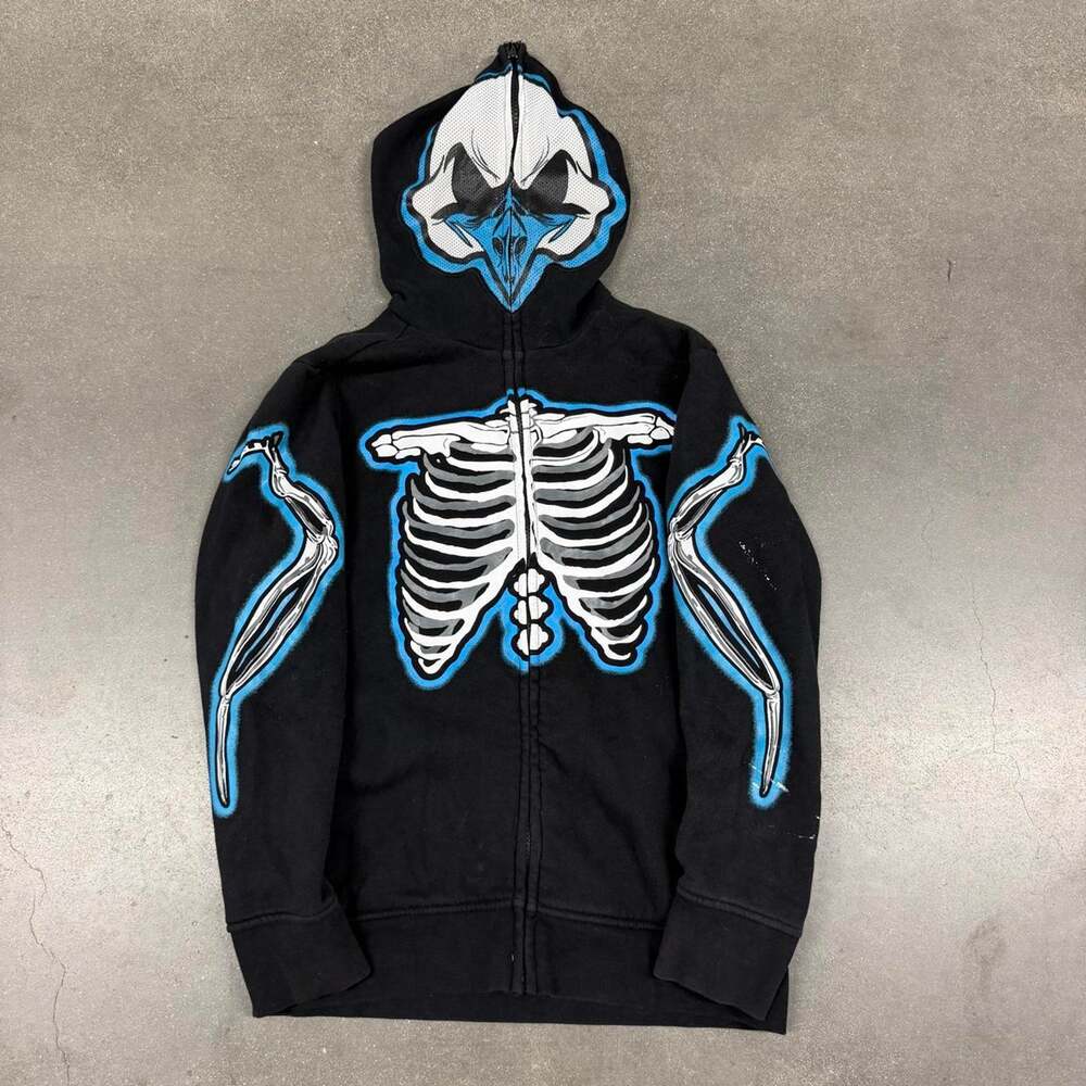 Tony Hawk Skeleton Full Zip Hoodie Youth S Y2K Skater Black Skull Graphic